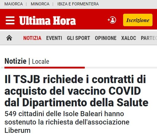 🆘️💣🆘️Bomba dalla Spagna: la Corte Superiore di Giustizia delle Isole Baleari (TSJB) ha dato al Governo Spagnolo 10 giorni per rendere pubblici i contratti firmati con Pfizer, Astrazeneca, Moderna e&nbsp;Jansen