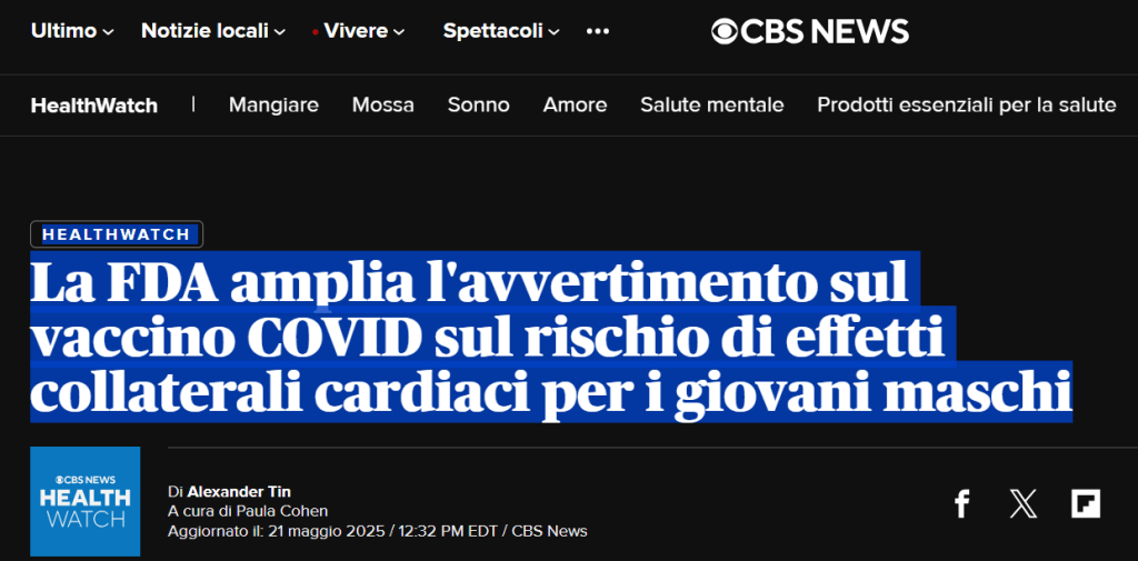 CBS NEWS – La FDA amplia l’avvertimento sul vaccino COVID sul rischio di effetti collaterali cardiaci per i giovani&nbsp;maschi