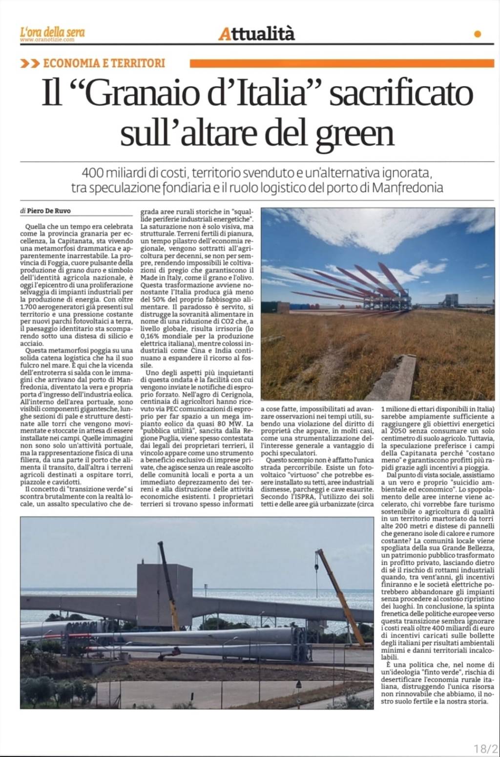 Il “Granaio d’Italia” sacrificato sull’altare del green: 400 miliardi di costi, speculazione fondiaria e il silenzio delle&nbsp;istituzioni